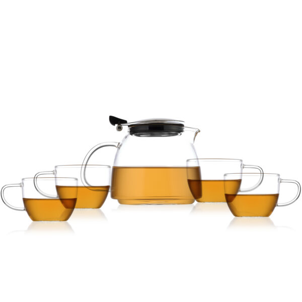 Finjaan Teaware Set of Glass Teapot with Strainer and 4 Cups 900ml - Image 2