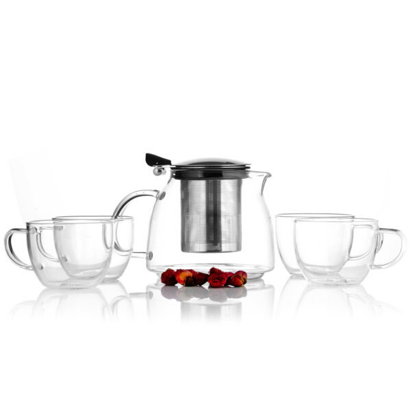 Finjaan Teaware Set of Glass Teapot with Strainer and 4 Cups 900ml - Image 5