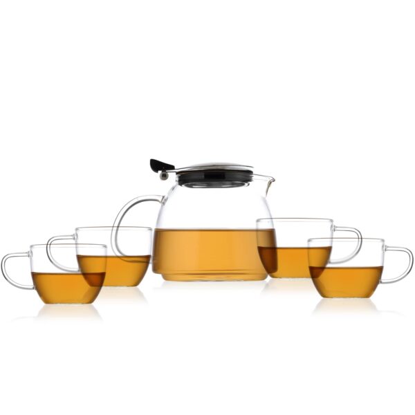 Finjaan Teaware Set of Glass Teapot with Strainer and 4 Cups 900ml